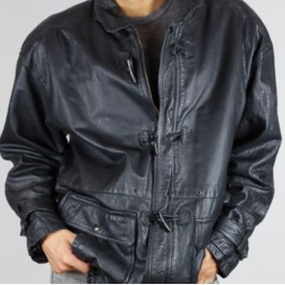 TECO leather Jackets & Blazers - Teco men’s black Leather Jacket size XL biker 90s trench coat